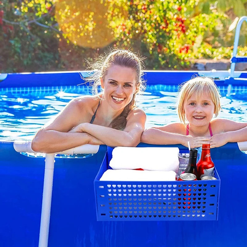 

3Pcs Poolside Storage Basket With Cup Holder Hooks,Stretchable Pool Toy Basket For Most Frame Pools Pool Replacement