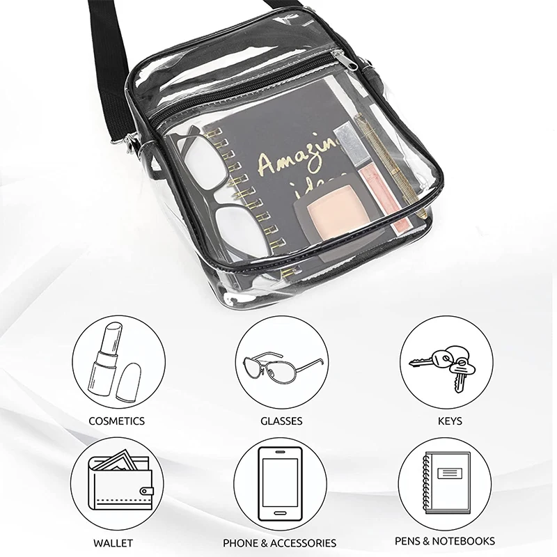 Clear Crossbody Bag Thickened PVC Stadium Approved Purse Bag for Concerts Sports Events Transparent Unisex Shoulder Messenger