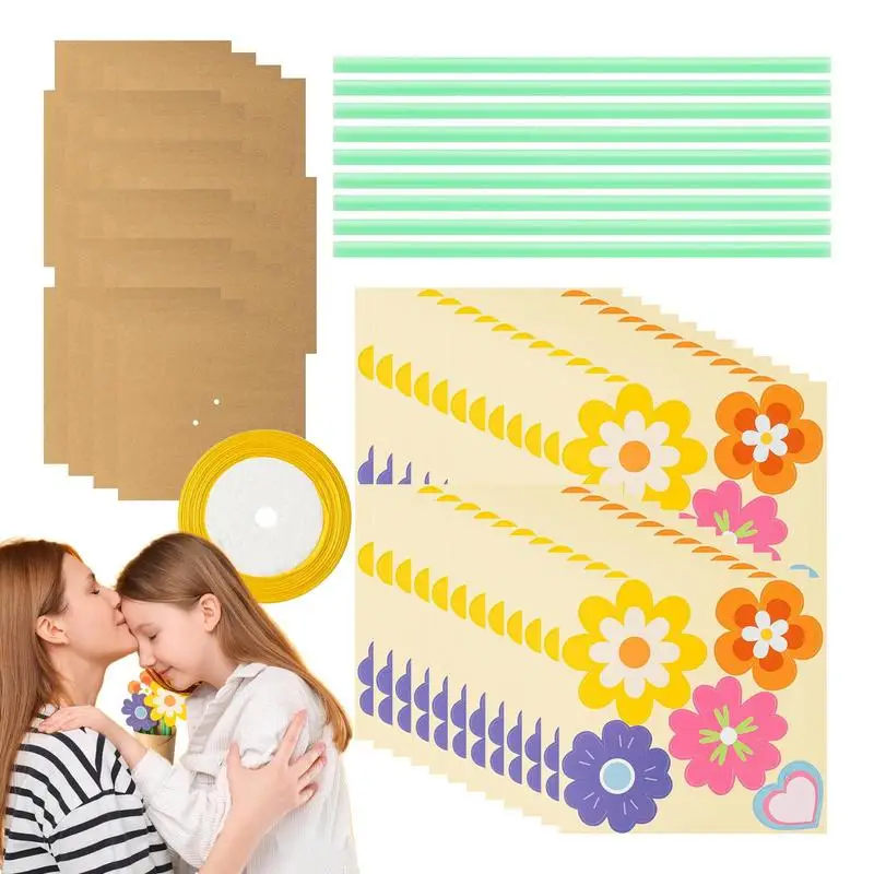 

Flower Bouquet Craft Kit Paper Bouquet Making Kit With Ribbon And 100 Straws DIY Mothers Day Card Helper Floral Bouquet Crafts