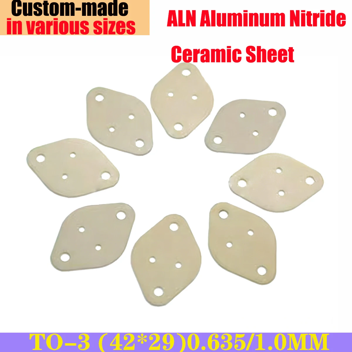

High Thermal Conductivity AlN Ceramic Substrates for TO-3 MOSFET Semiconductor Cooling Applications 42*29*0.635/1mm