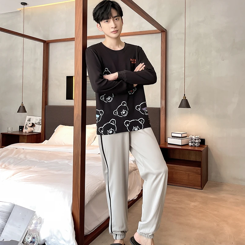 Spring Autumn Mens Pajamas Letter Striped Casual Soft Sleepwear Cartoon Breath Pajama Sets Sleep&Lounge Pyjamas Comfort Homewear