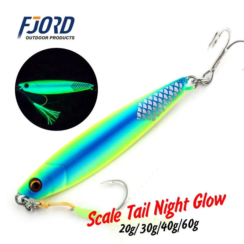 FJORD Flat Slow Glow Metal Jig Lead Fishing Lure Saltwter 20g 30g 40g 60g Shore Casting Artificial Bait Hooks Fishing Tackle