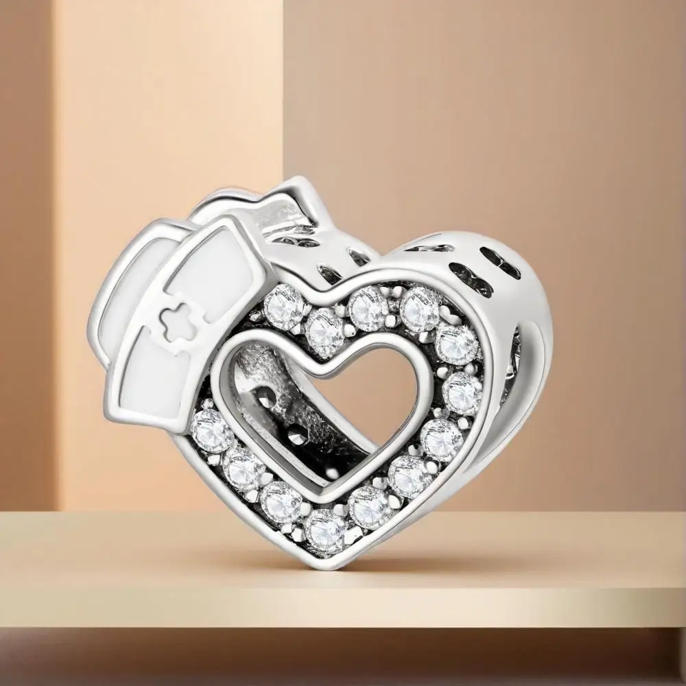 

925 Sterling Silver Love Nurse Hat charms Zircon Charm Bead Fit Original Bracelet Diy Jewelry Accessories DIY