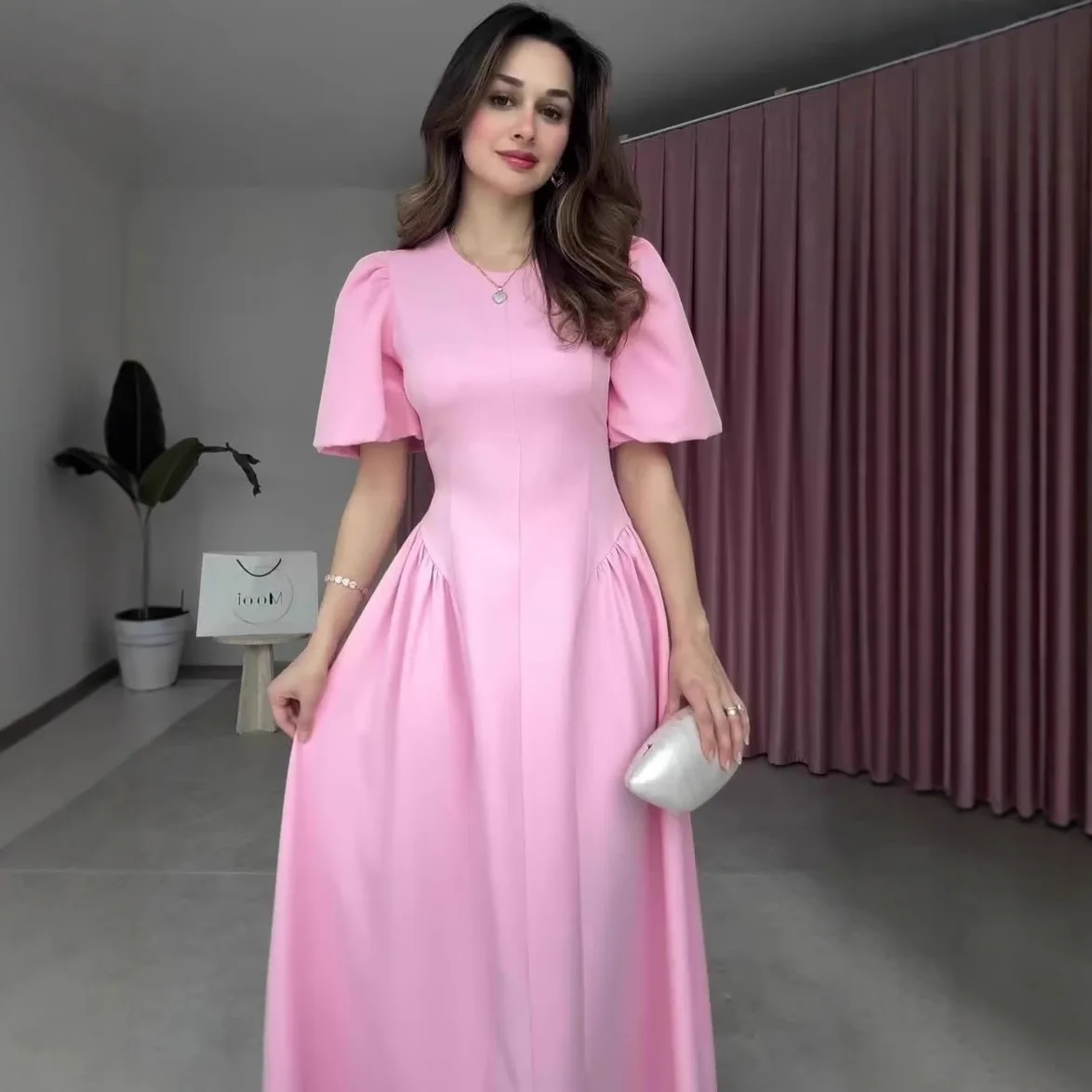 

2026 Summer New Sweet and Elegant Style Short Sleeve Long Dress Simple Dress for Women