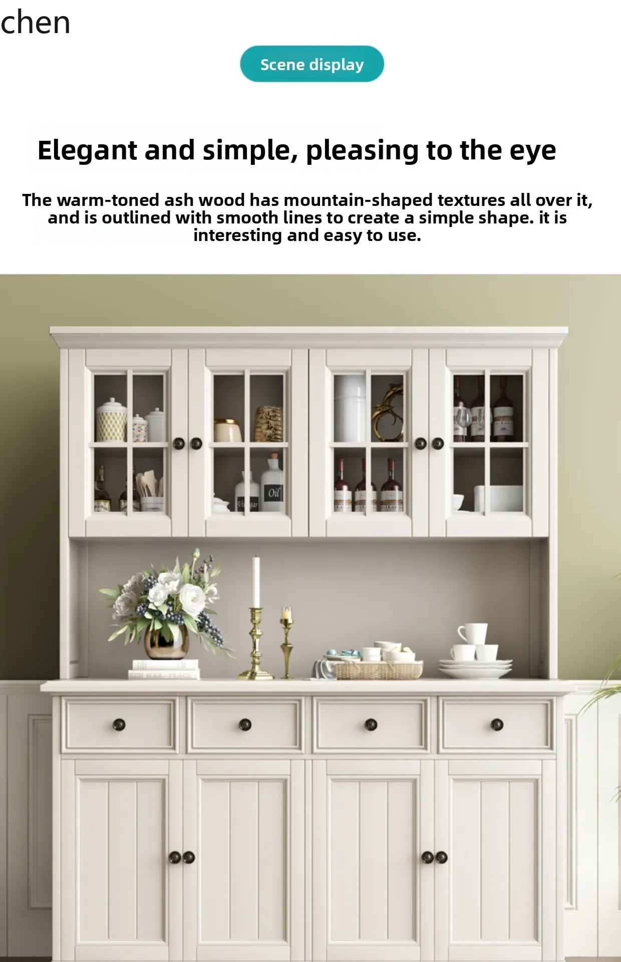 y24-Solid Wood Double-Layer Sideboard Wine Cabinet Wall-Mounted Kitchen Living Room Bowl Cabinet Dining Room Storage