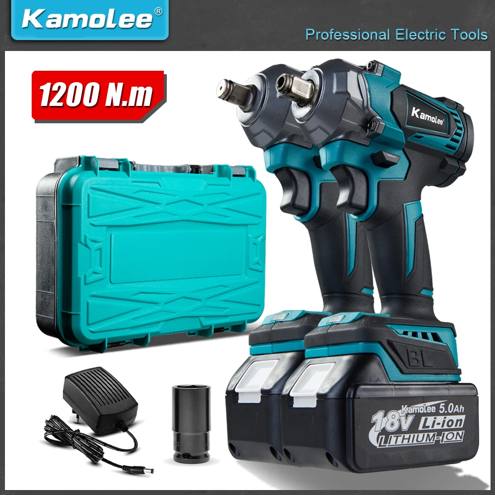 

Kamolee 1200N.m High Torque Brushless Electric Impact Wrench 1/2h 1/4 Inch Power Tools Compatible With Makita 18V Battery