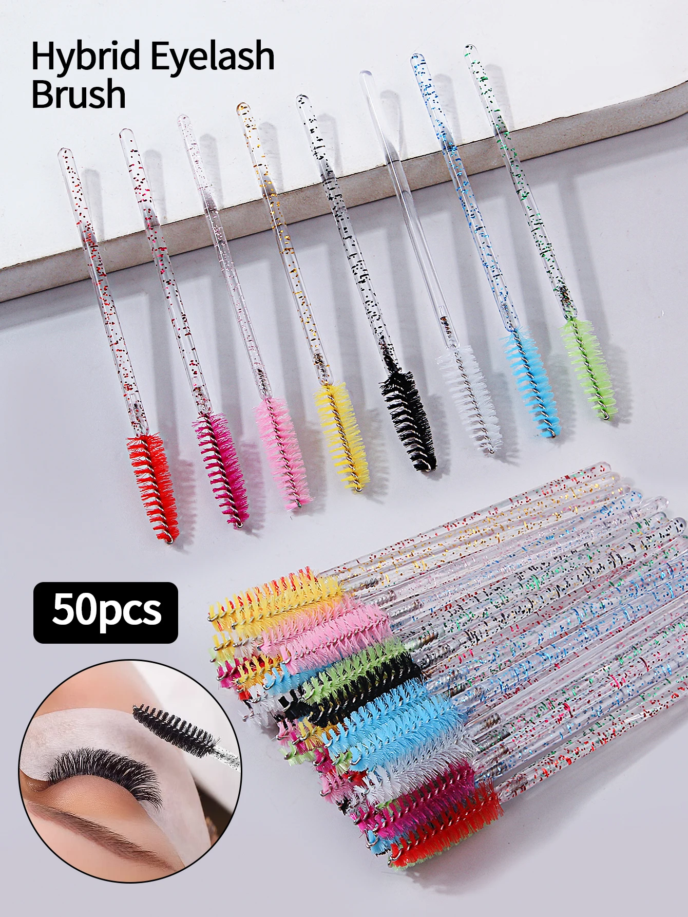 Pinceau à mascara de couleur 50 pièces, pinceau de maquillage professionnel pour les yeux, pinceau à mascara, outil de maquillage multifonctionnel facile à nettoyer, réutilisable