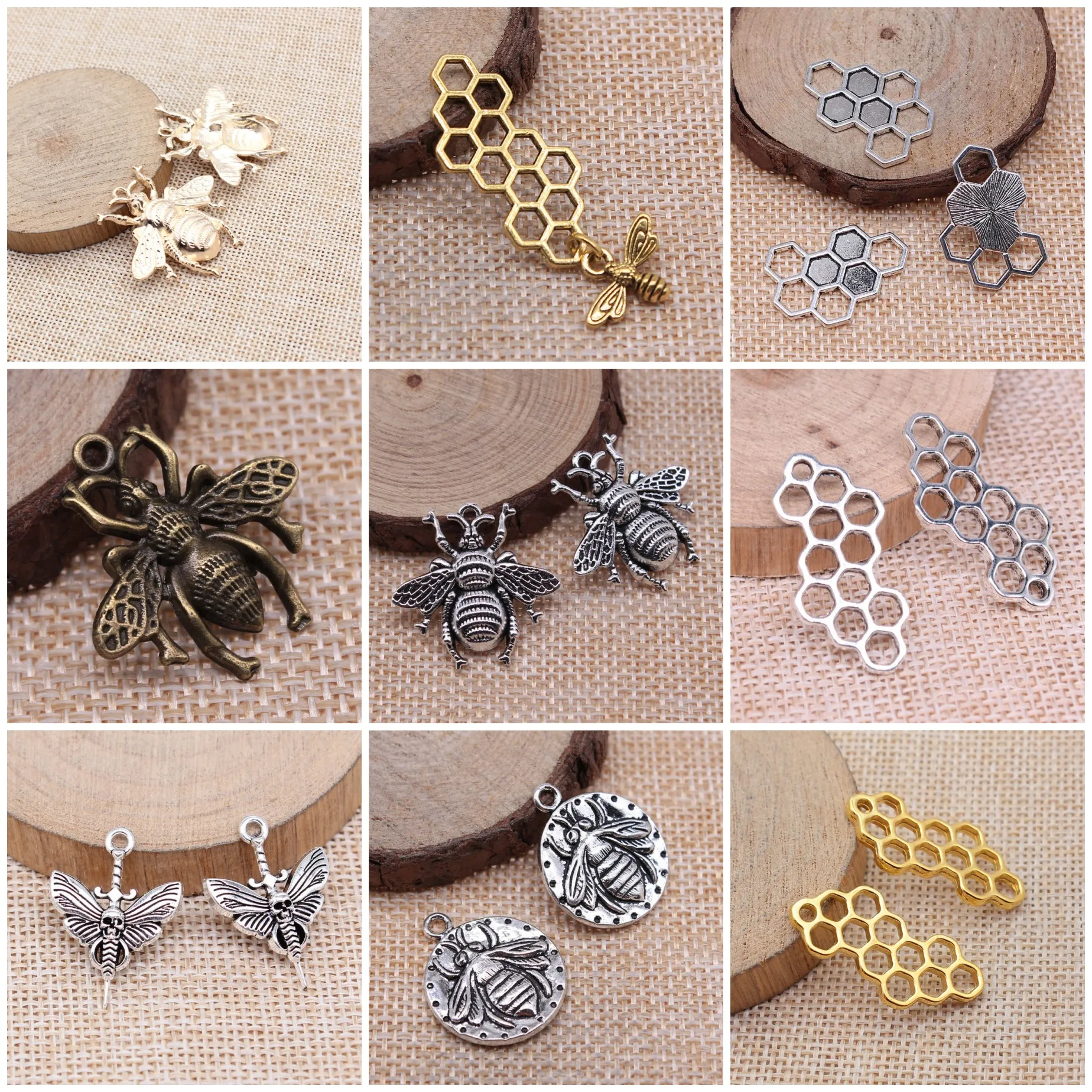 Vintage Bee Honeycomb Hive Charms Pendant Garden Insect Charms Pendant Bulk For DIY Jewelry Making Bracelet Necklace