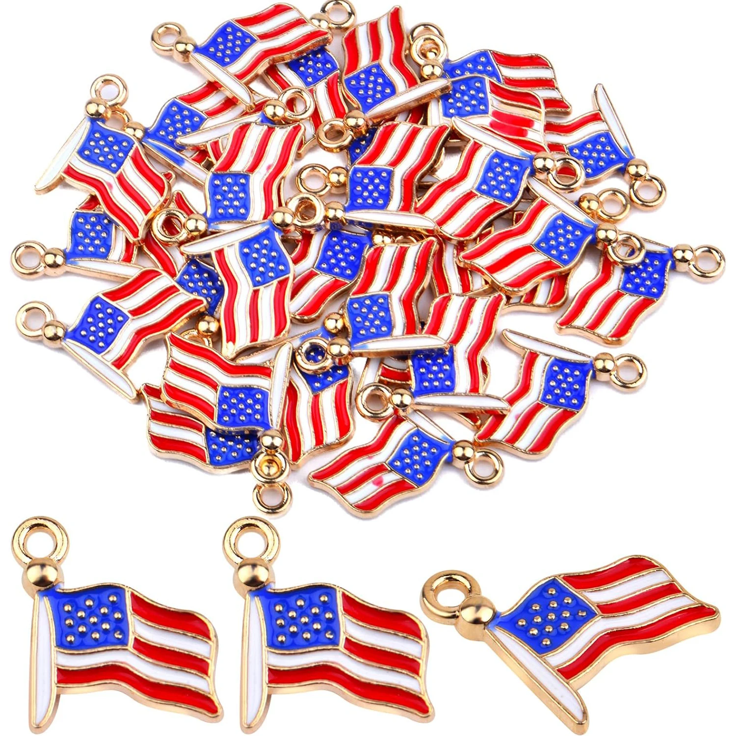 

30 штук подвесок-шармов с американским флагом, эмалированные патриотические шармы для украшения ко Дню независимости 4 июля, для самостоятельного изготовления ожерелий и ювелирных изделий