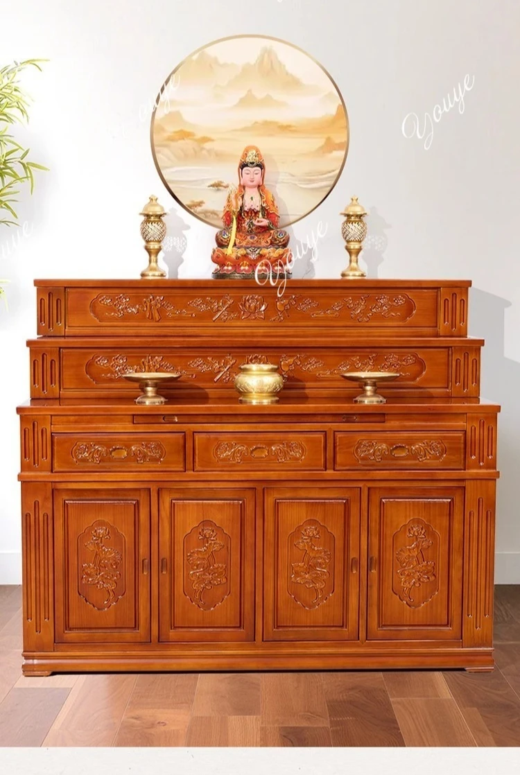 

QZT Table Home Incense Case Cabinet Solid Wood Buddha Shrine Multi-Layer Buddha Hall Stepped Offering Table