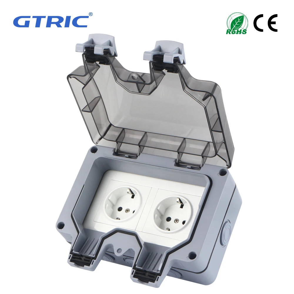 

GTRIC Outdoor Wall Waterproof Sockets EU FR UK US Standard Power Plug 250V 16A IP66 Weather Dust Proof Outside Master Dual Plug