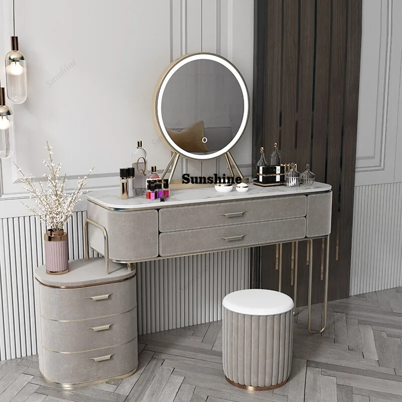 

Dressers Home Furniture Light Mirror Vanity Table Nordic Makeup Modern Storage Dressing Table Bedroom Tocador Para Dormitorio