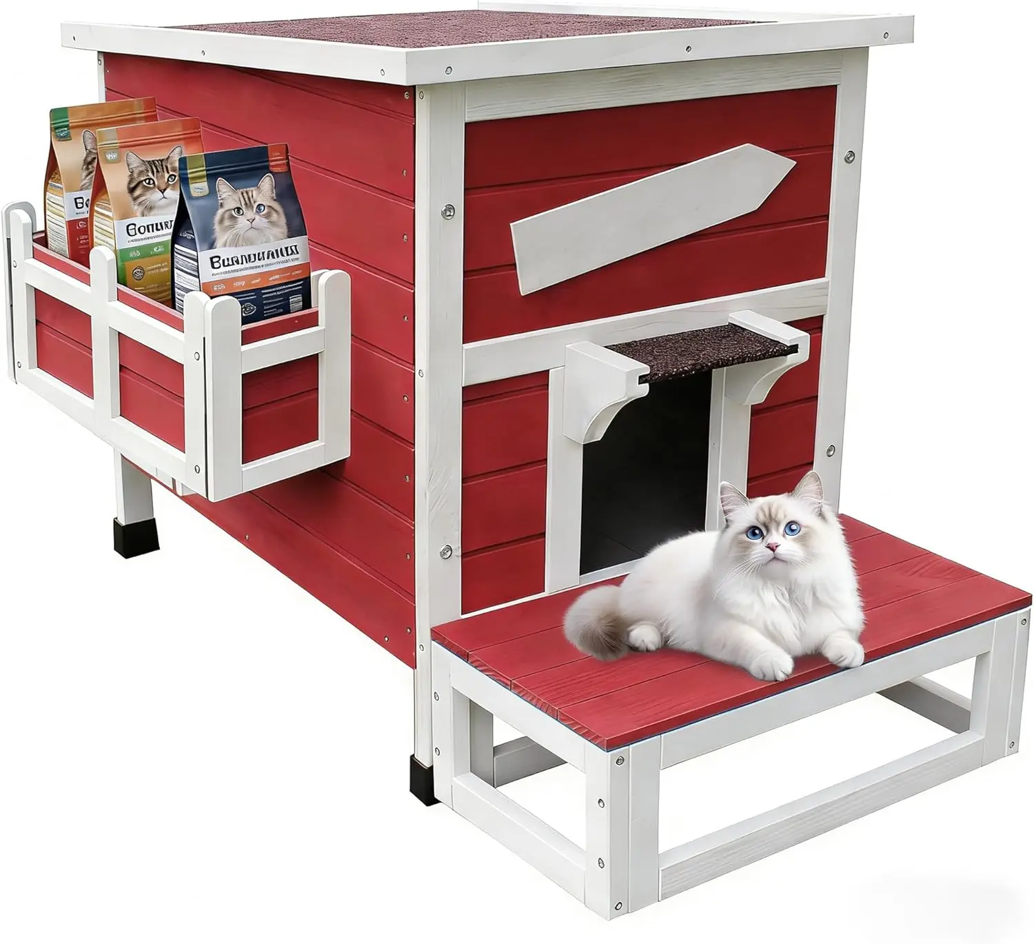

Backyard Cat Shelter Wooden Large Weatherproof With Escape Door With Openable Roof Red