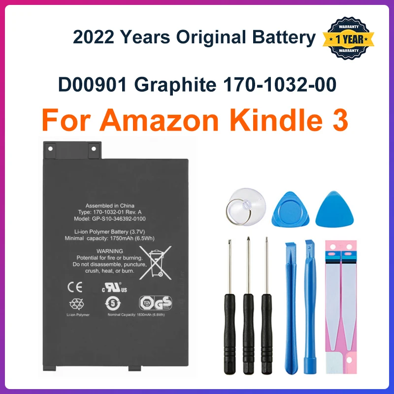 Batería para teclado Kindle 3, calidad Original, 1900mAh, eReader D00901 Graphite 170-1032-00 / FS249 + herramientas