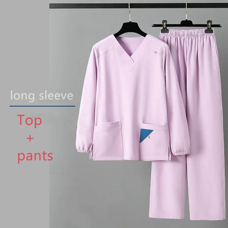 Long Sleeve nurse scrubs sets Medical Clothes Scrubs Nursing Pants Women Thin and Light Fabric  Elastic Medical Uniforms Summer