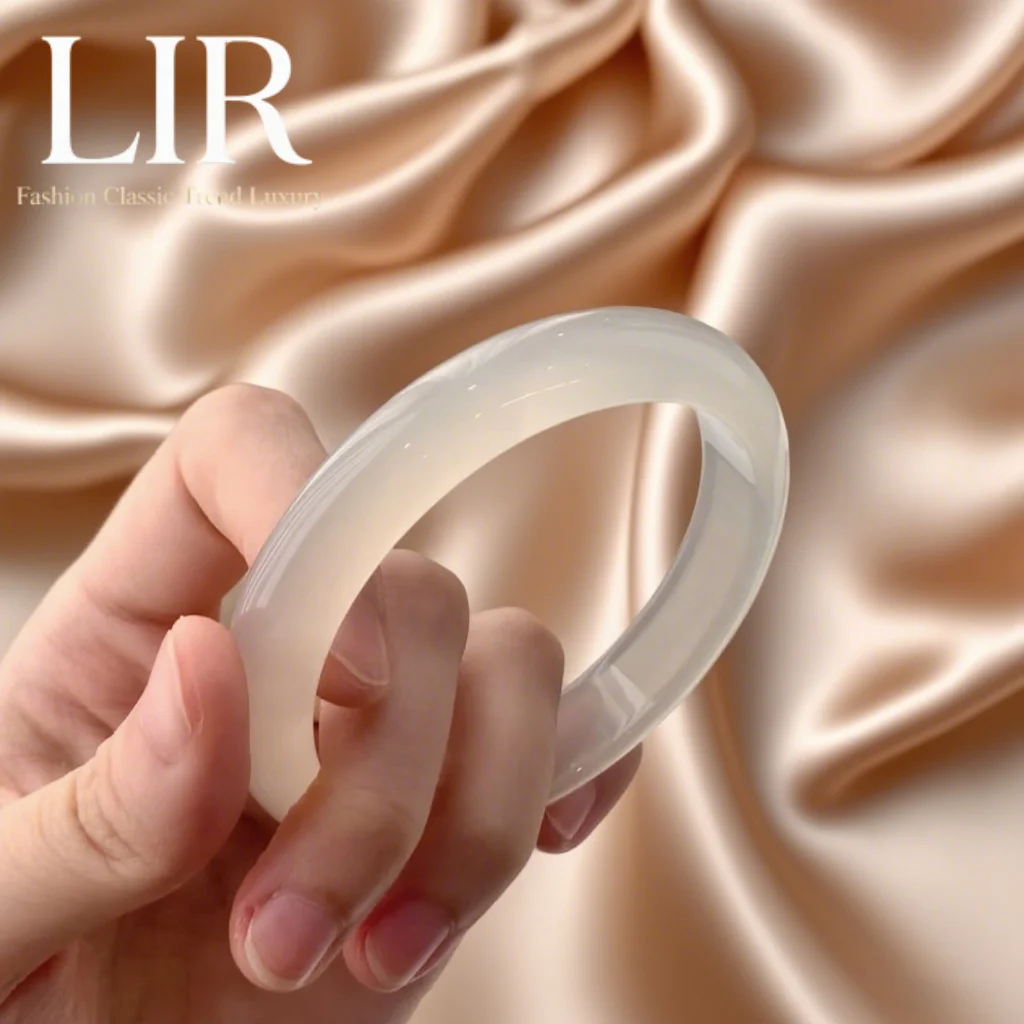 

LIR Translucent Light Champagne Jade Agate Bangle: Feng Shui Evil-Warding, Boost Feminine Charm Women's Jewelry
