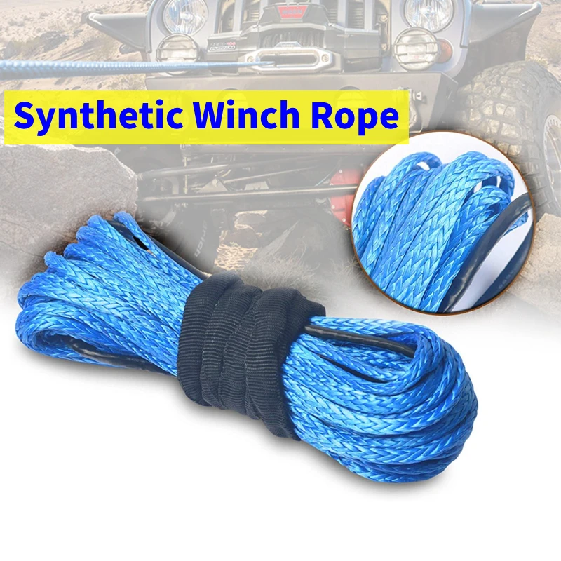 15M 4.8/6mm 10000LBS Car Synthetic Winch Rope Line Recovery Cable with Black Sleeve for 4WD ATV SUV Truck Boat Winch Towing Rope