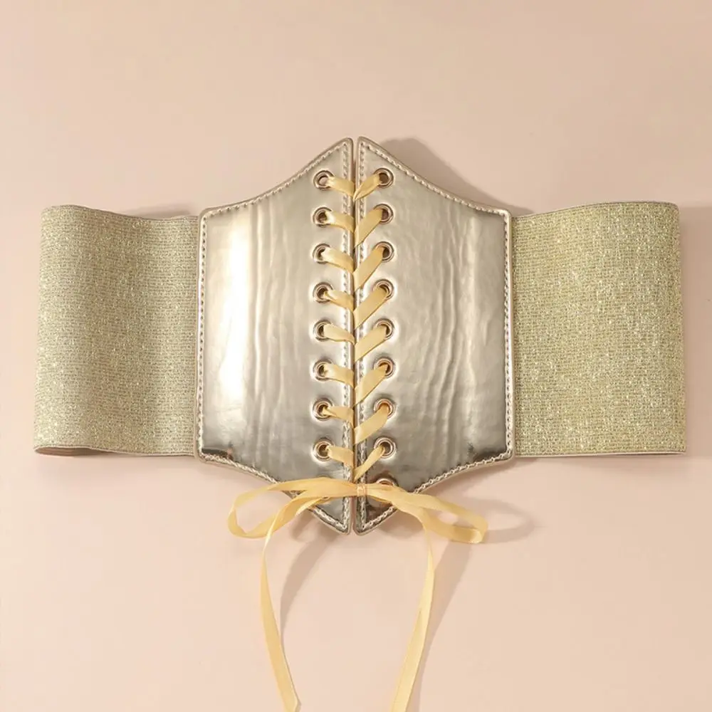 Personalità PU Pelle Oro Fascia da smoking Cintura a vita alta Cintura femminile Cintura elastica in vita larga Donna