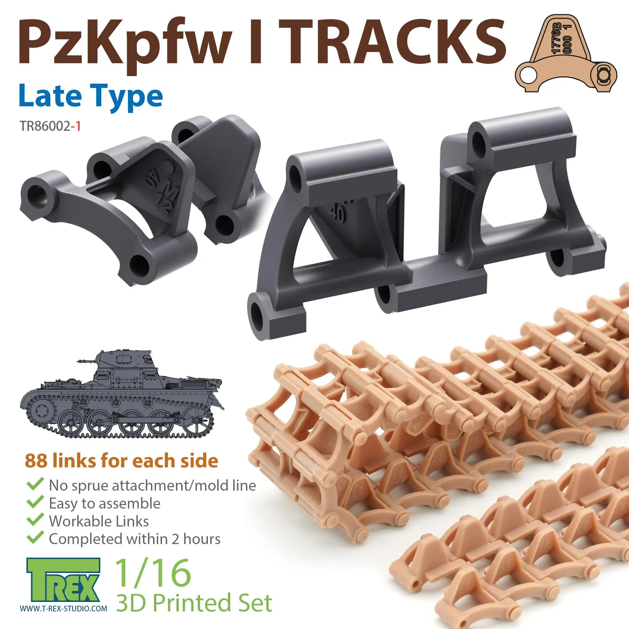 

T-REX 86002-1 1/16 SCALE PzKpfw I Tracks Late Type for Ausf.A only