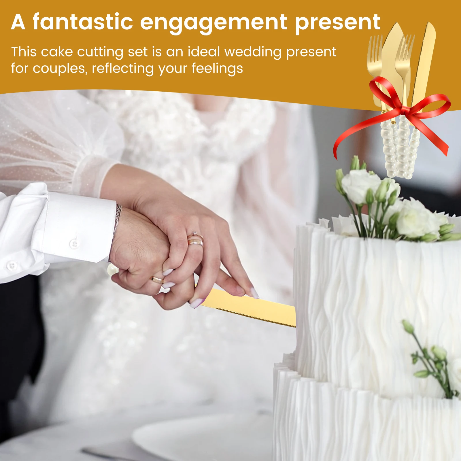 Stainless Steel Cake Knife Server Set Wedding Party Cake Decor Flatware Banquet Dessert Cutter Server Utensils with Pearl Handle