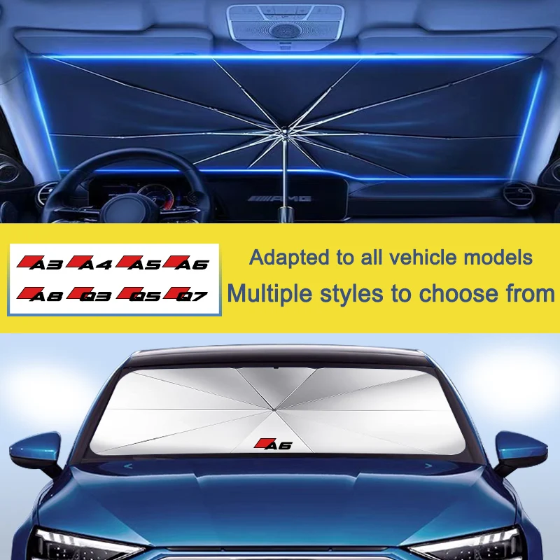 Car Logo Foldable Sun Umbrella Windshield UV Sun Shade Umbrella For Audi A1 A3 A4 A5 A6 A7 A8 Q3 Q5 Q7 Car Interior Accessories