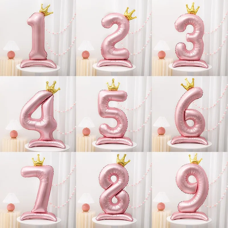 42inch Aluminum Foil Digital Pink Balloon Number Balloon For Birthday Party Decoration Supplies Girls Birthday Favor Crown Decor