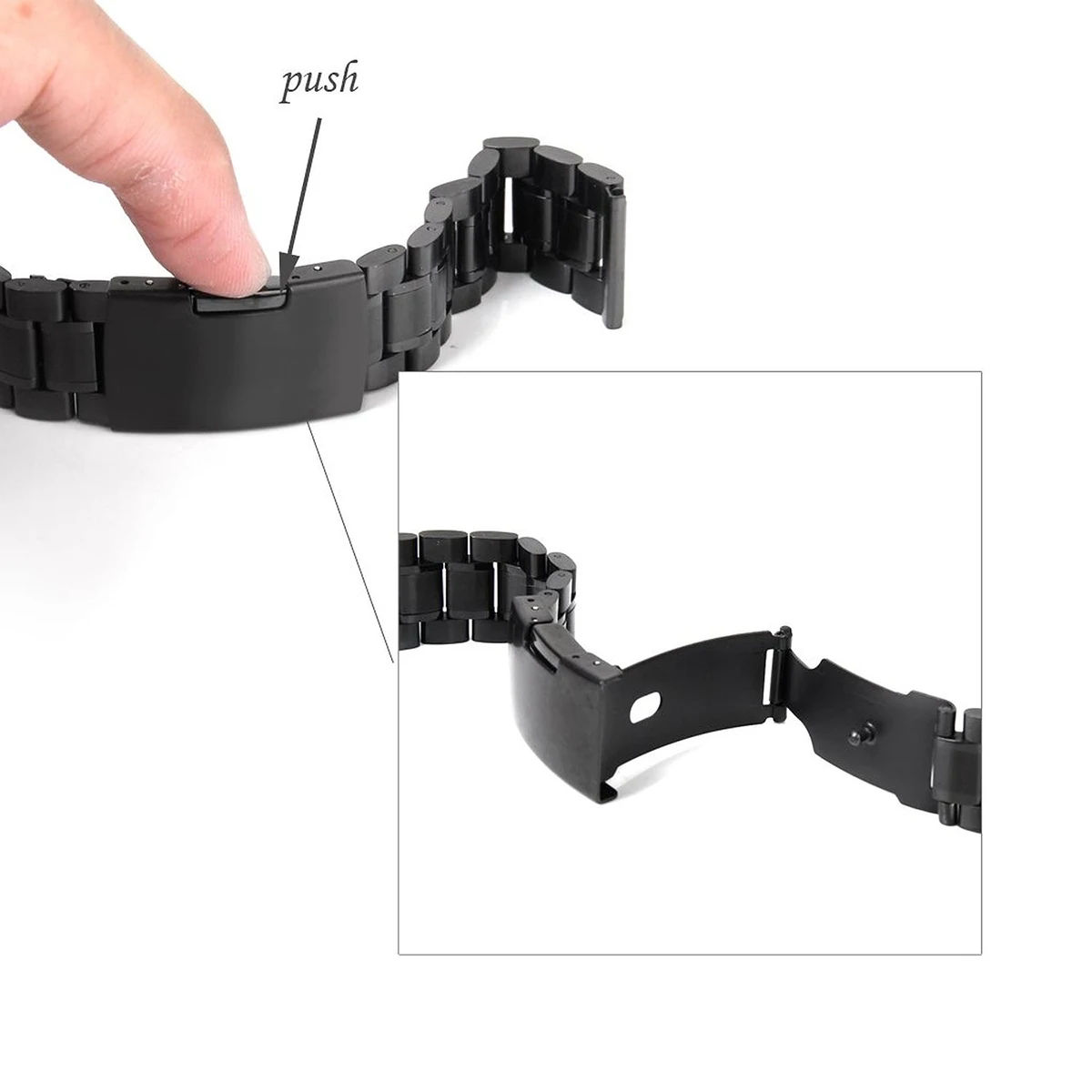 2 قطعة 18 مللي متر حزام ساعة من الفولاذ المقاوم للصدأ حزام أسود مستقيم نهاية وصلات صلبة مشبك قابل للطي 20 مللي متر متوافق