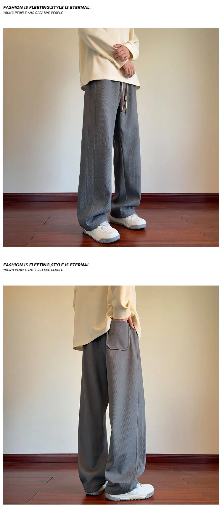 Herren-Sweatpants mit Kordelzug, weitem Bein, einfarbig, elastischer Bund, lockere, gerade geschnittene Hose, Streetwear, Freizeit- und Alltagshose. – Detail 26