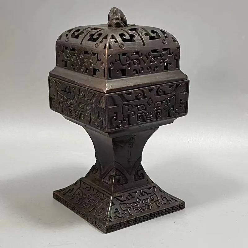 Antique with high legs and square shape, featuring a Pixiu design, vintage home decor incense burner ornament.