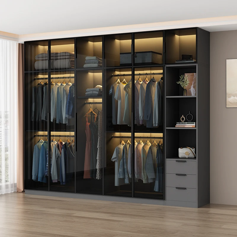 

Heavy Duty Wardrobe Clothes Essential Long Simple Modern Wooden Wardrobe Cabinet Black Cheap Closet De Ropa House Furniture