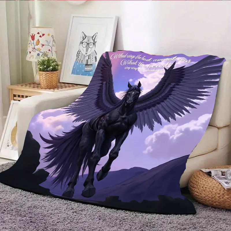 1 قطعة بطانية الفانيلا بطانية الحصان المجنح: فن الخيال مع اقتباس ملهم لليالي مريحة #4