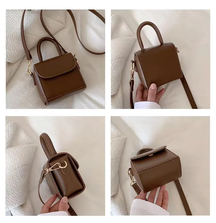 Kids PU Leather Mini Handbag for Women Small Shoulder Bag Casual Square Crossbody Children Bags Retro Solid Lipstick Card Holder