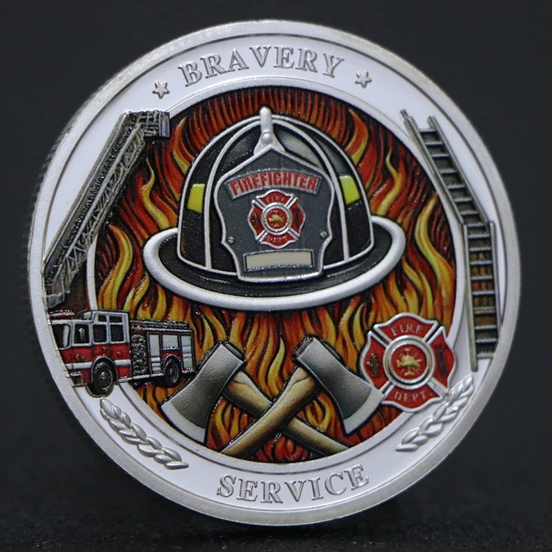 US Firefighter Bravery Service in The Line of Fire Gold Silver Plated Coin Strength in Unity Memory Coins Collection Gift