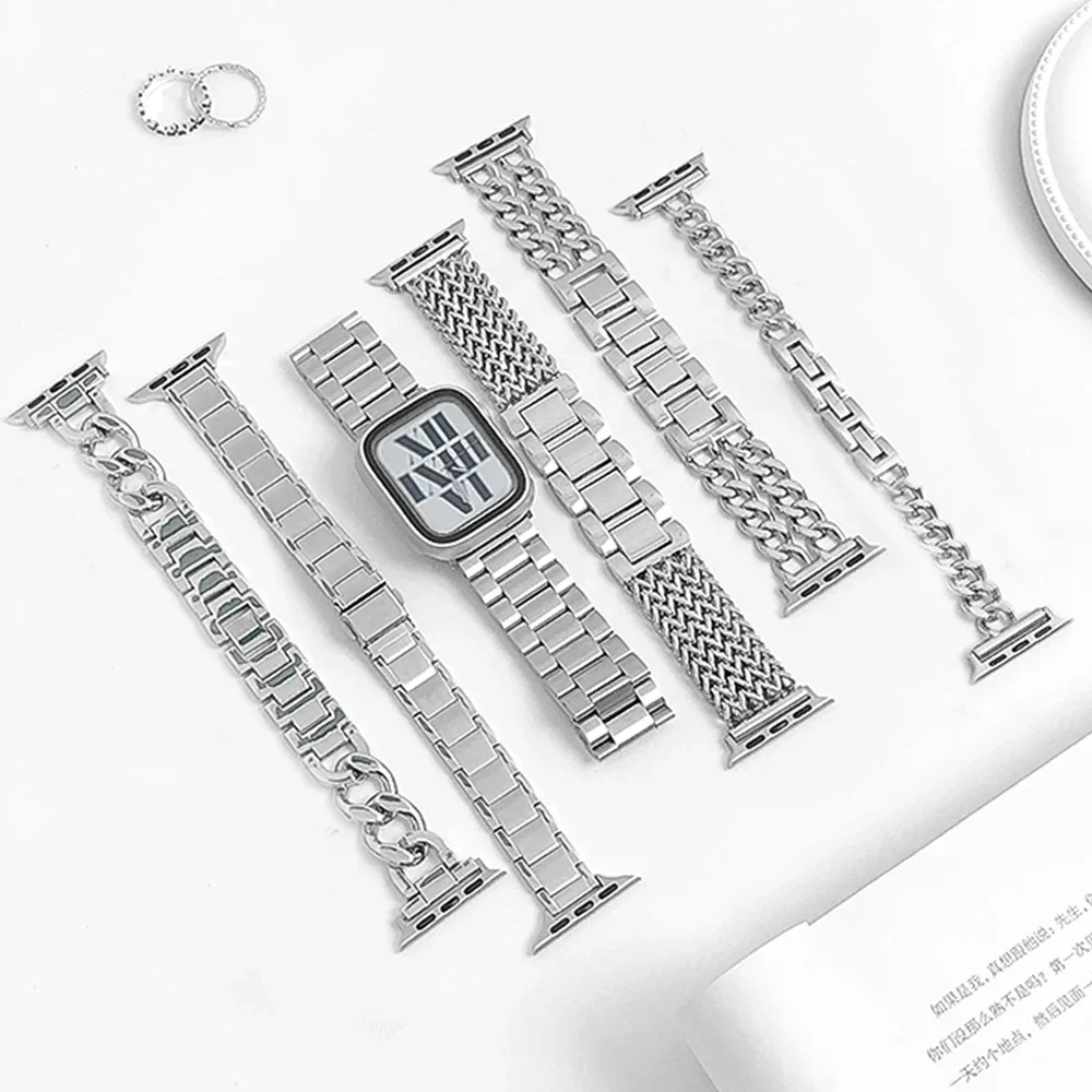 Silver Band For Apple watch 10 9 8 7 41 45mm 46mm 42 40 44mm for iWatch Ultra 2 49mm Series 10 6 5 se 4 Stainless Steel Bracelet