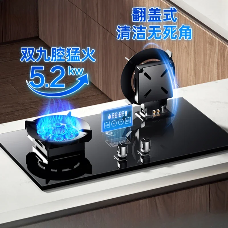 Flip-top stove. Liquefied gas magic disc. Double stove. Household. Stainless steel. Table or embedded dual-use cooktop gas stove