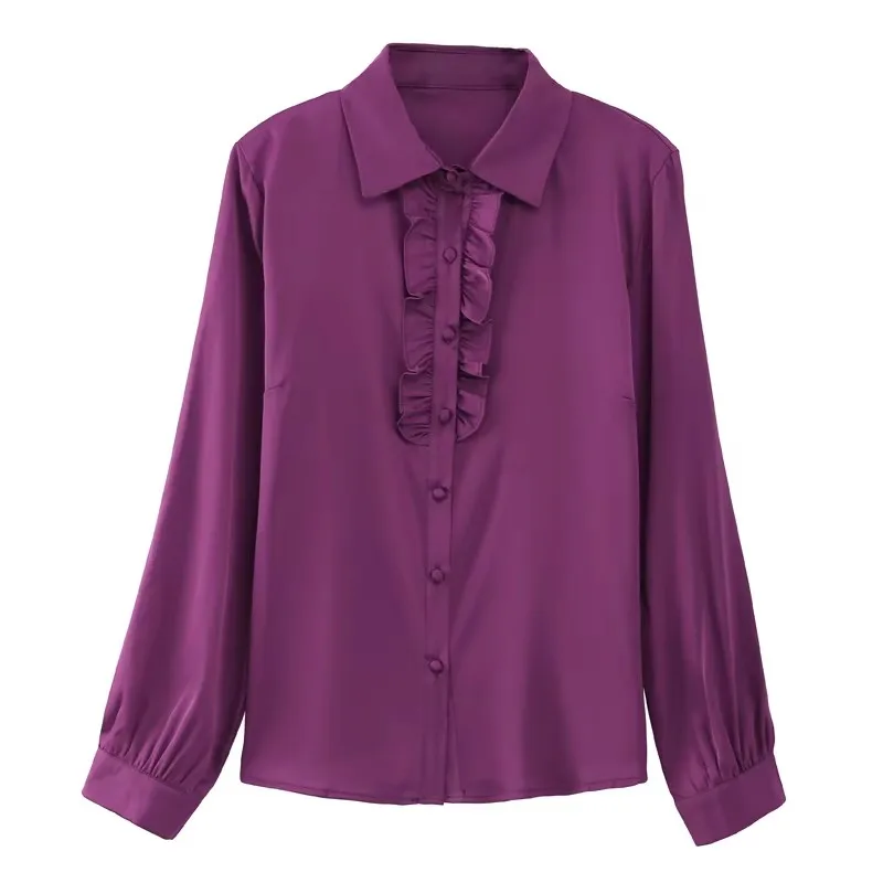 2025 Donna Primavera Autunno Stile Camicette e camicie in raso Elegante Office Lady Manica lunga Ruffles Top Abbigliamento casual Femme