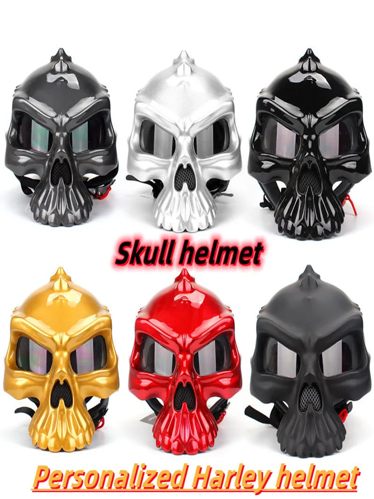 New riding skull helmets men's fashion motorcycle half helmets can be worn on both sides. Cool and handsome skull personality