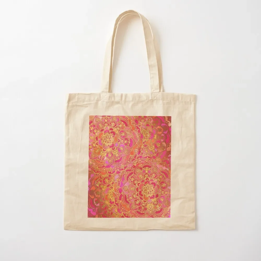 

Hot Pink and Gold Baroque Floral Pattern Tote Bag Women's bags custom fabric bag Tote Bag