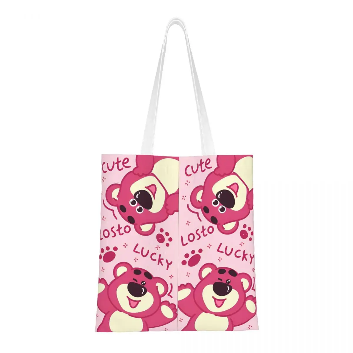 Lotso Strawberry Bear Toy Story Canvas Tote Bag Fashion Large Capacity Grocery Bag for Unisex Lots-o'-Huggin' Bear Student Bags