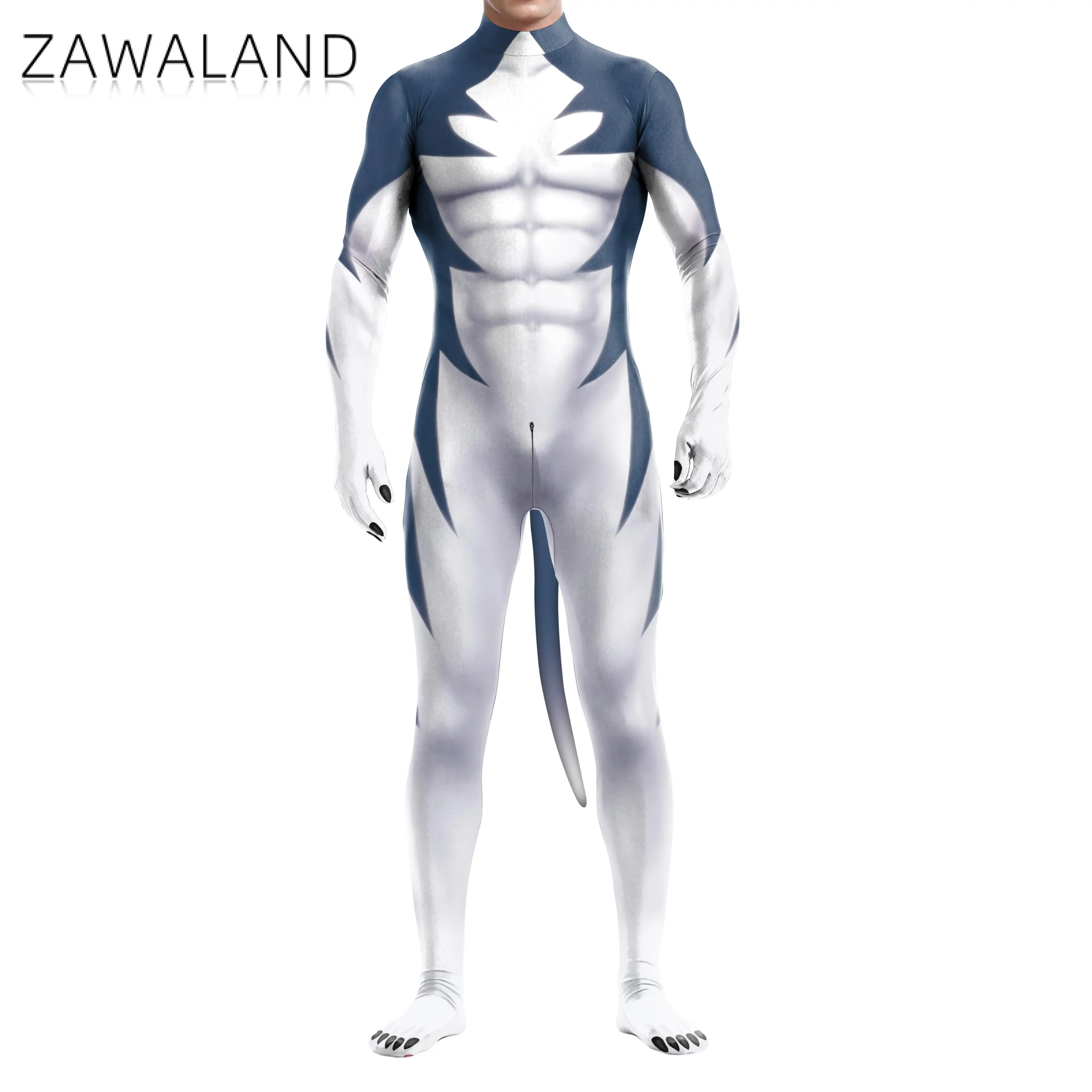 Zawaland Blue Husky Petsuit Men Furry Adult Kids Animal Cosplay Costume with Tail Zentai Suit Halloween Holiday Party Clothes