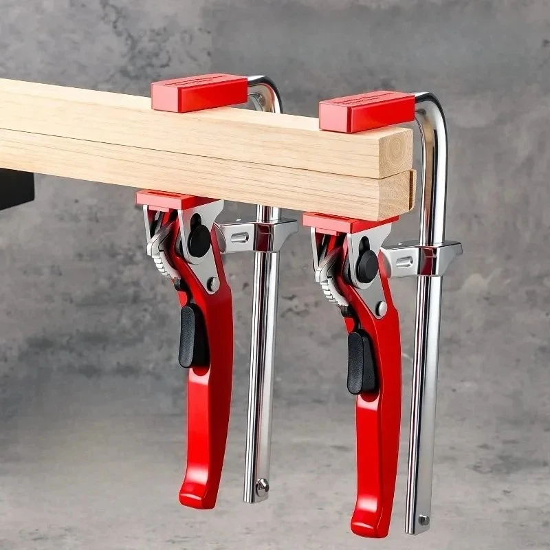 1pc Quick Release Ratchet Track F Clamp Heavy Duty Guide Rail Carpenter Woodworking Fixed Clamp with Anti-Slip Pad for MFT Table