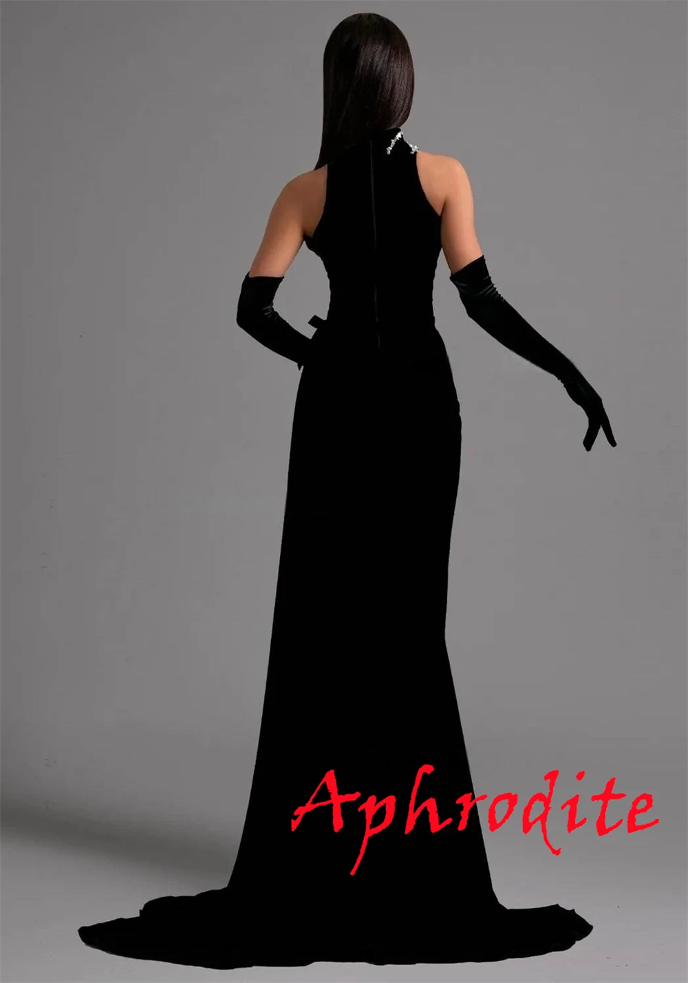 Vestido de noche de terciopelo negro personalizado, elegante, cuello redondo, manga desmontable, media manga, vestido de graduación con cremallera en la espalda, vestidos de celebridades