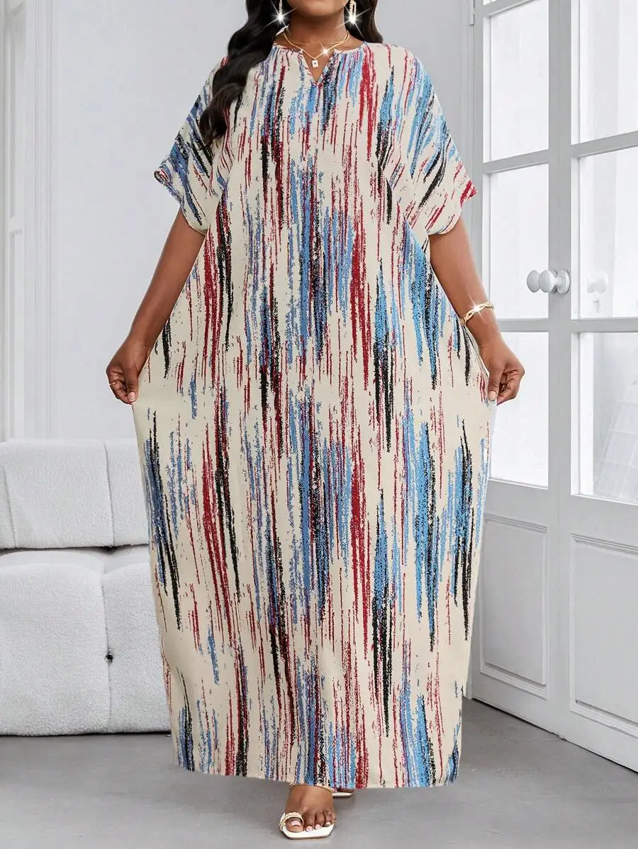 

Elegant Casual V-Neck Striped Print Butterfly Sleeve Long Maxi Dress For Women Boho Beach Party Vacation