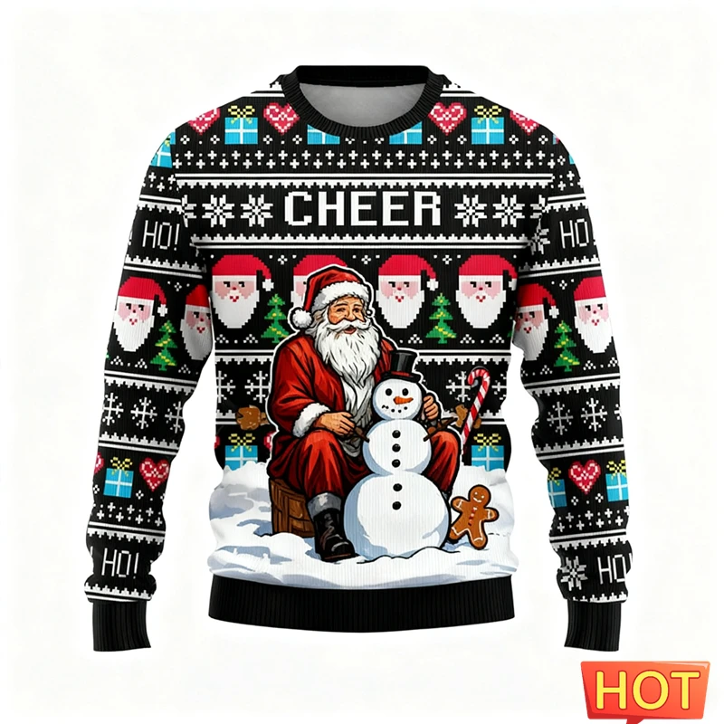 ثلاثية الأبعاد طباعة مضحك سانتا كلوز القبيح عيد الميلاد البلوزات للرجال مضحك الجرافيك بلوزات عيد الميلاد عطلة للجنسين البلوفرات الرجال الملابس #3