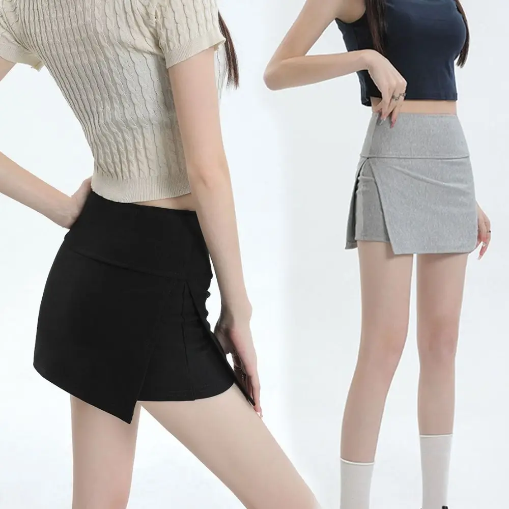 Side Slit Women's A-line Culottes Y2K Spicy Girl Style Mini Shorts Skirt Sports Style Asymmetric Skirt with Safety Shorts Girls