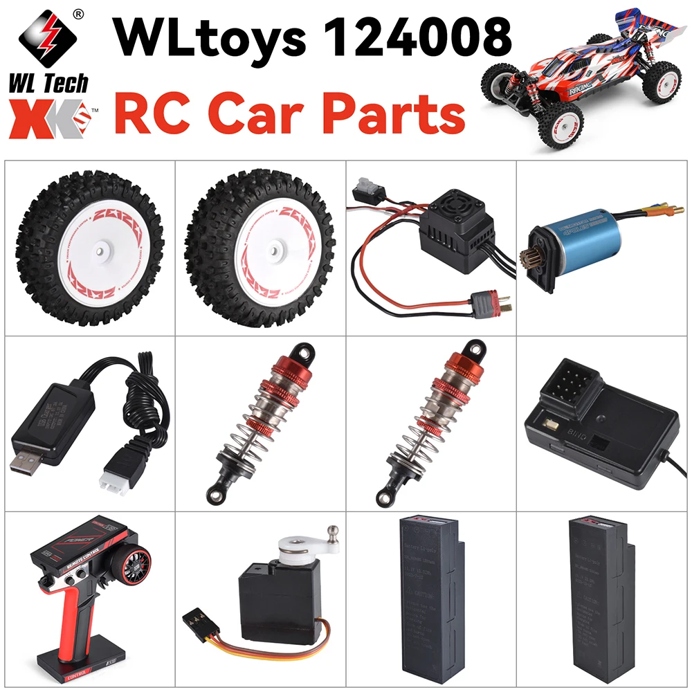 WLtoys 1/12 124008 RC Car Spare Parts Servo USB Charger Shock Absorber Remote Control Brushless ESC Motor Tire Battery