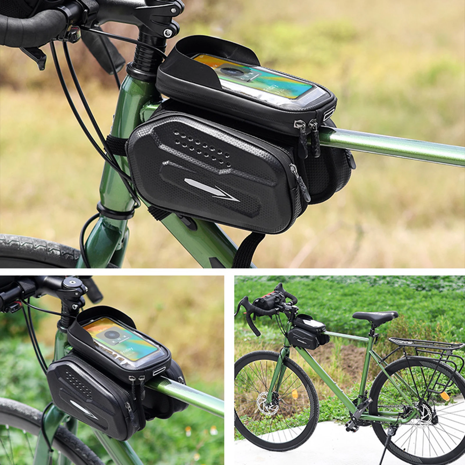 AliExpress NONE Bike Top Tube Bag Hard Exterior with Bike Phone Holder Bag Touchscreen Compatible Headphone Jack Large Capacity Rainproof Riding
