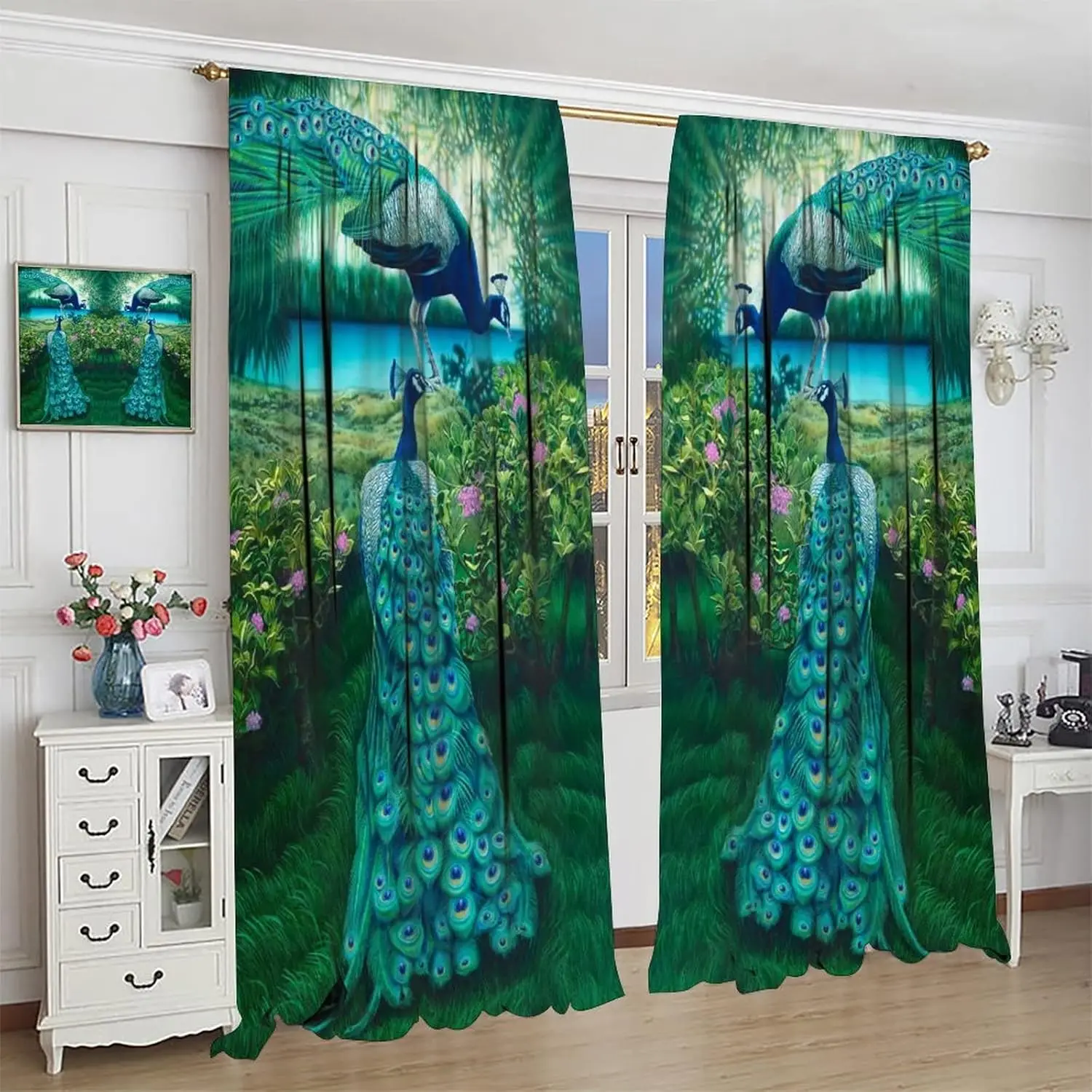 

Плотная занавеска с павлином, оконные шторы в стиле ретро с животными, зеленый сад, карманная занавеска с павлином для гостиной, детской комнаты, девочек и мальчиков