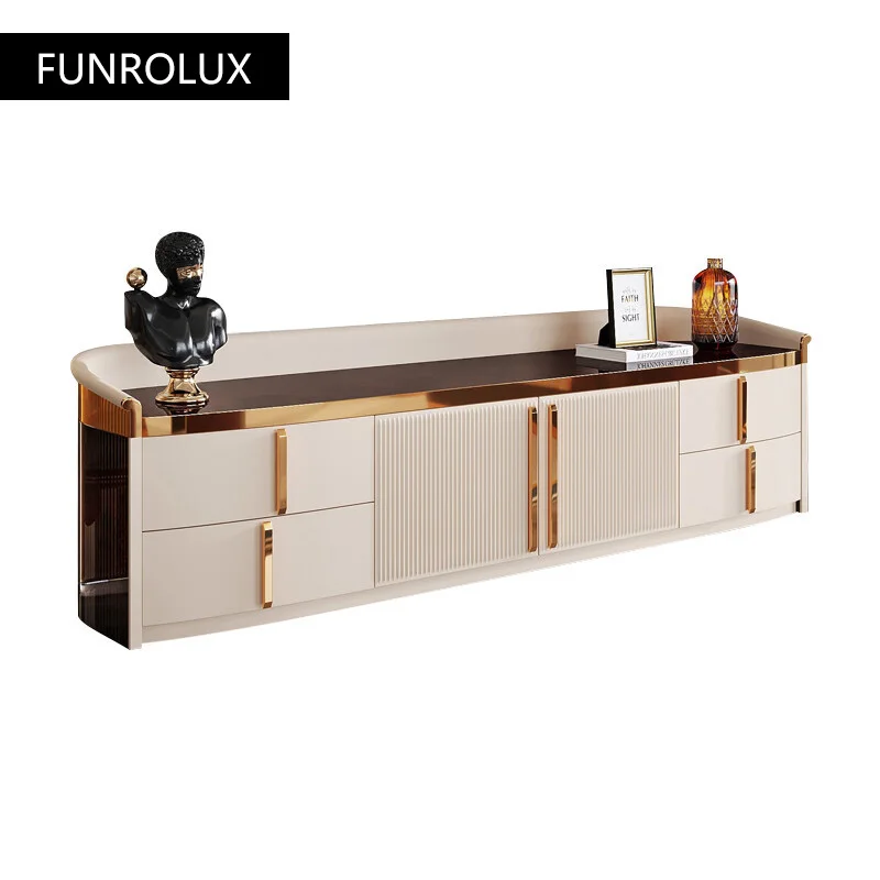 Light Luxury Marble Coffee Table and TV Cabinet Modern Living Room Floor Cabinet with Storage Space