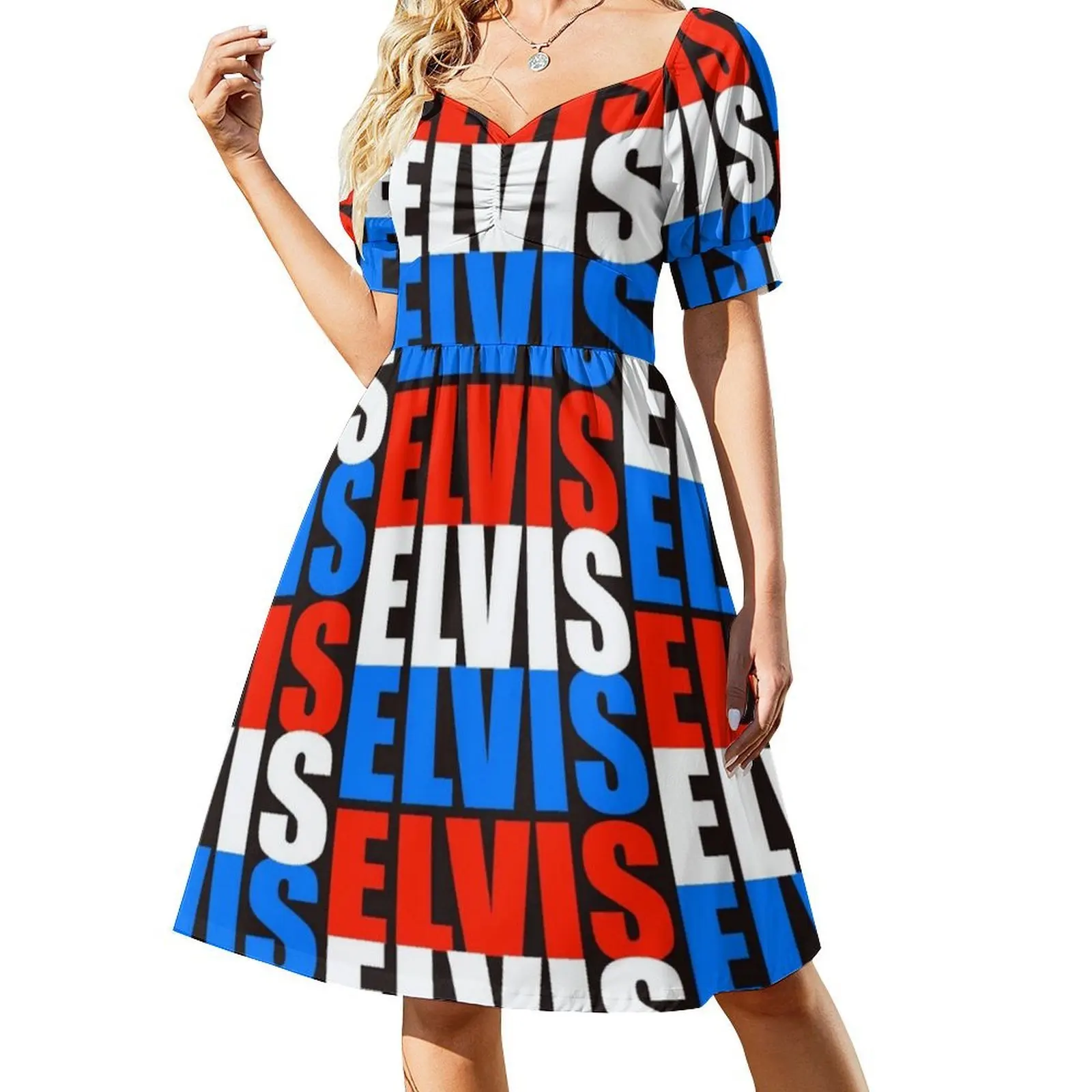Elvis Elvis Elvis vestido informal de estilo coreano para mujer, vestidos sencillos de oficina para uso diario, leyenda musical, estrellas, rayas, rojo y blanco